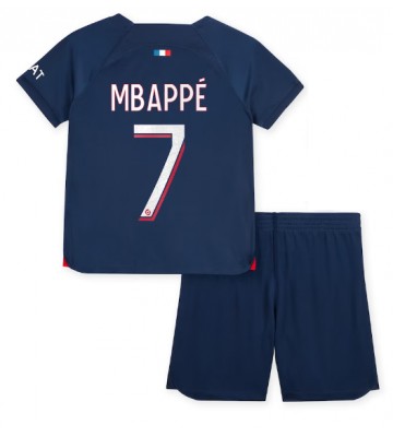 Paris Saint-Germain Kylian Mbappe #7 Hemmakläder Barn 2023-24 Kortärmad (+ Korta byxor)